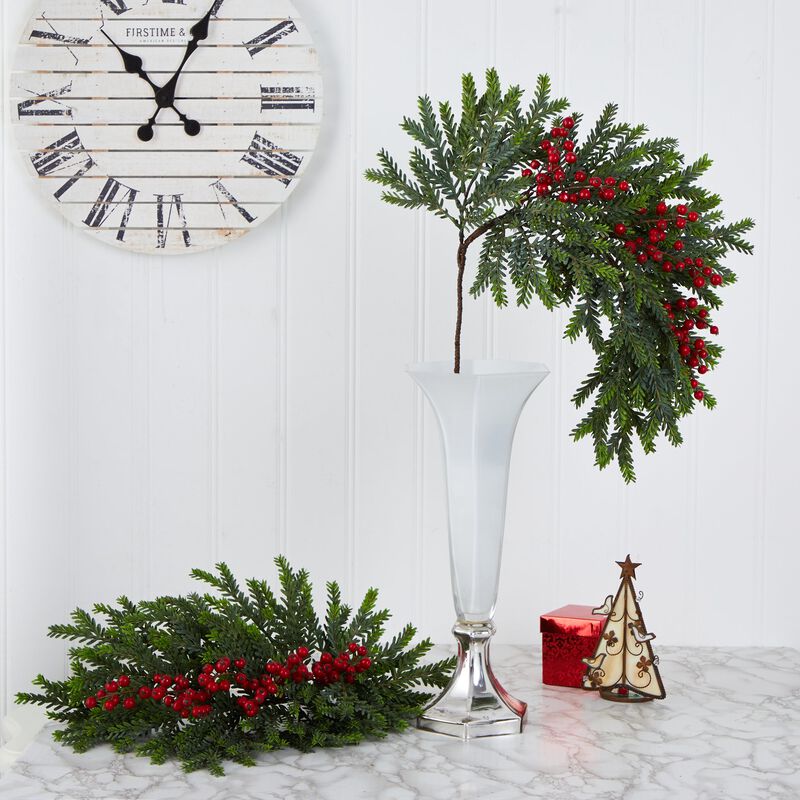 HomPlanti 34" Pine and Berries Artificial Hanging Plant (Set of 3)