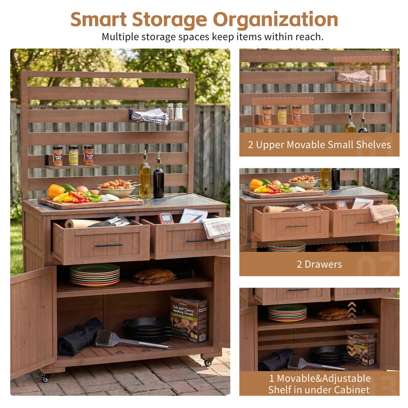 Whisen 64.9''H Potting Table with 2 Drawers, 3 Movable Shelves and Stainless Table Top image number 2