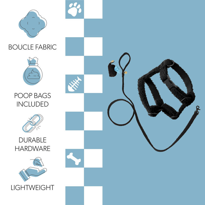 Teddy Boucl&eacute; Adjustable H Harness and Leash Walk Set with Poop Bag Pouch