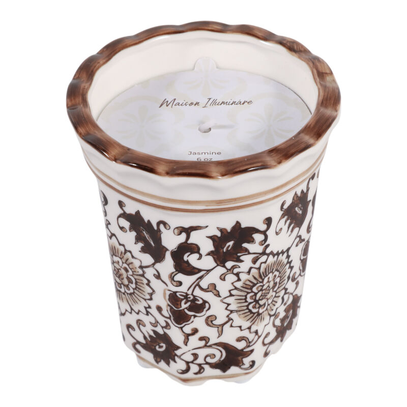 4", 7oz Fluted Chinoiserie Candle, Brown/white image number 2