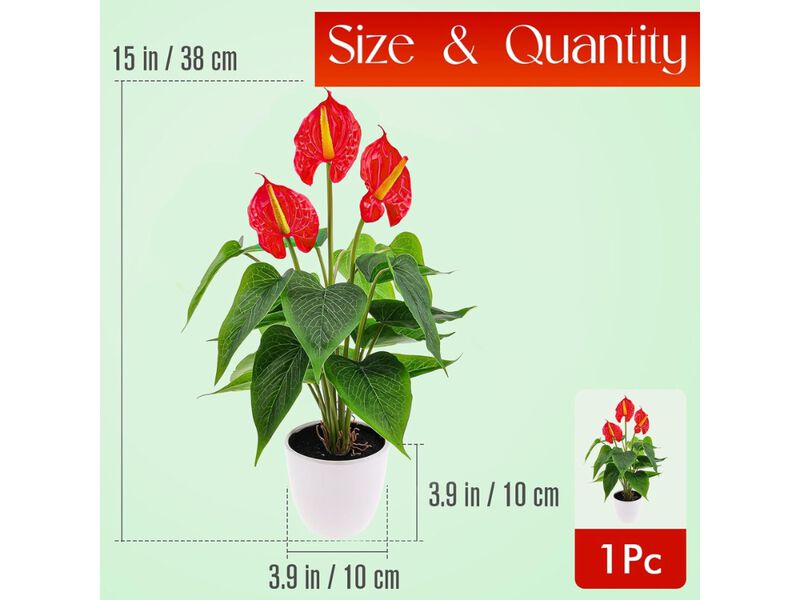 Red Artificial Outdoor Plants Home Decor Flower Anthurium image number 2