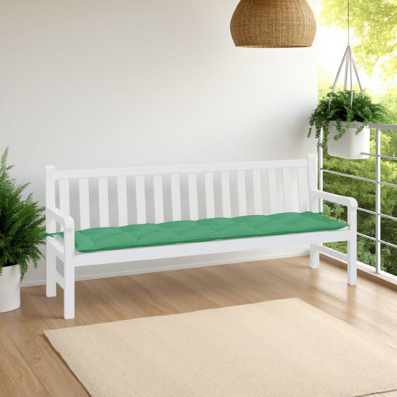 Claire Outdoor Cushion for Bench, Tufted Green Oxford Fabric, 79 Inch - Benzara