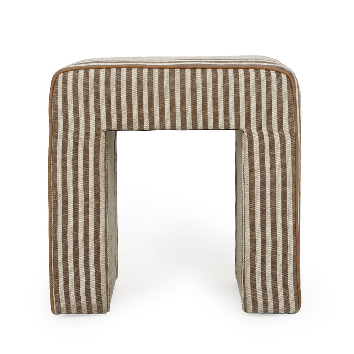 Byron Square Green Stripe Cotton Jute Ottoman