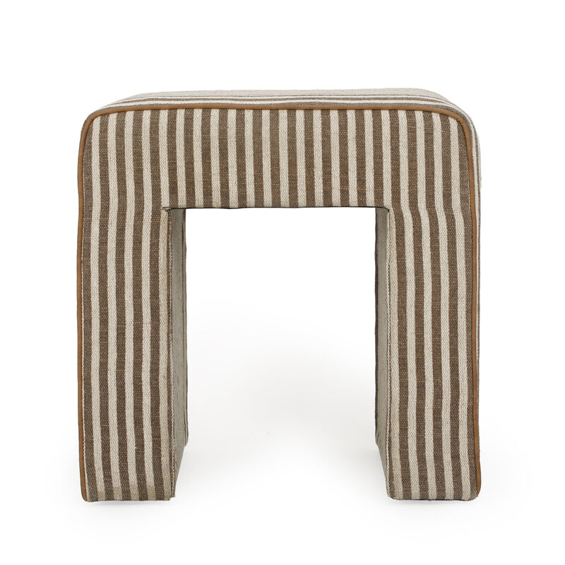Byron Square Green Stripe Cotton Jute Ottoman image number 0
