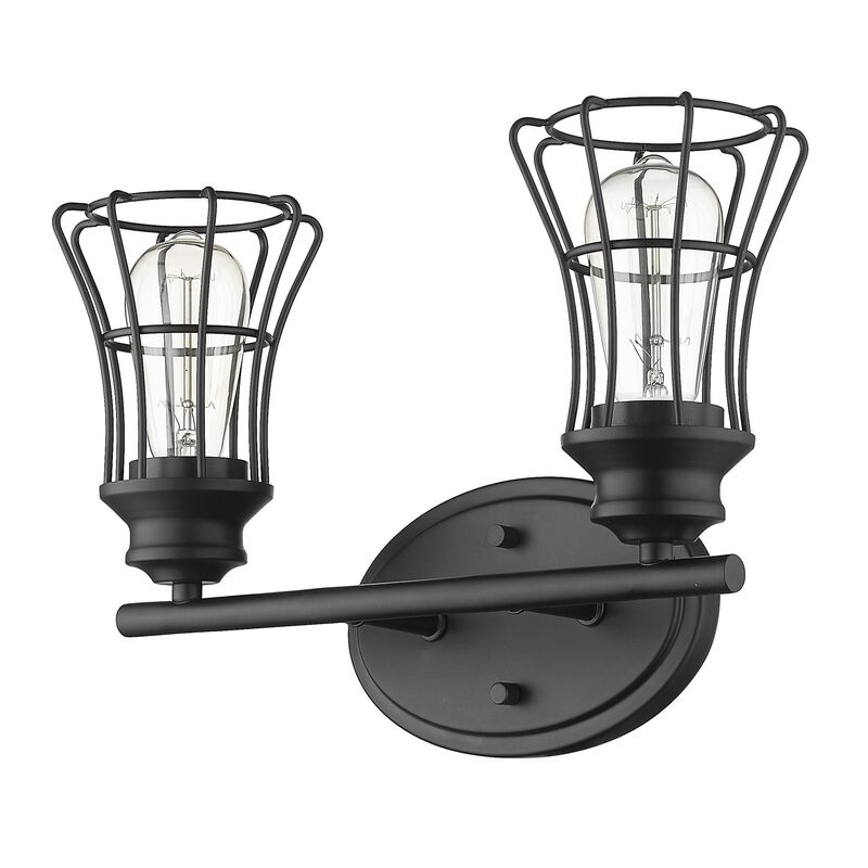 Hivvago Two Light Matte Black Cage Wall Sconce