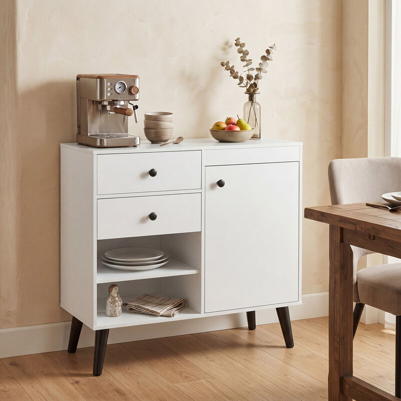 Modern Sideboard Storage Cabinet with 2 Drawers and Open Shelves image number 1