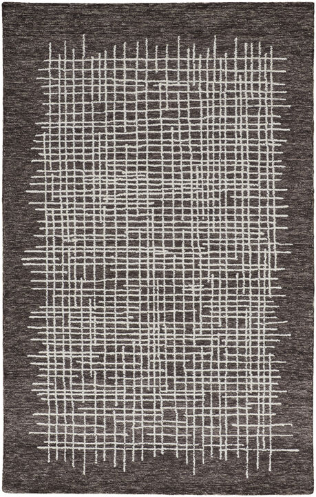 4 X 6 Brown And Ivory Wool Plaid Tufted Handmade Stain Resistant Area Rug
