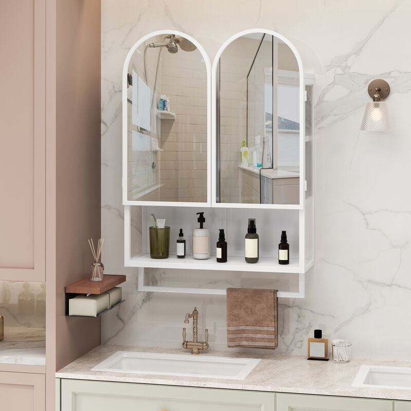 ELEMENT ACE Modern Double-Arched Mirror Cabinet with Adjustable Shelves and Towel Rack for Bathroom Organization and Storage image number 1