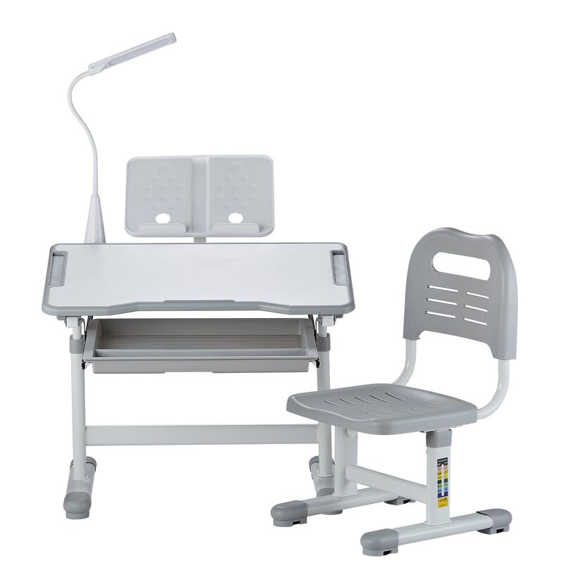 Kids Chair and Desk Set Table Lamp Adjustable Height & Tilted Desktop