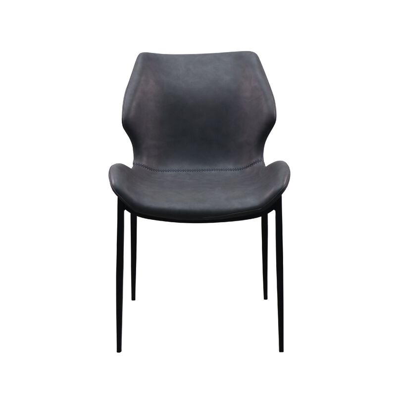 19 Inch Dining Chair, Set of 2, Dark Gray Eco Leather, Black Coated Iron-Benzara