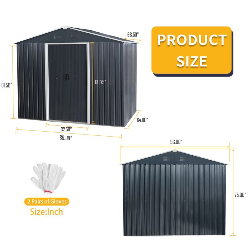 8ft x 6ft Outdoor Metal Storage Shed with Metal foundation image number 3