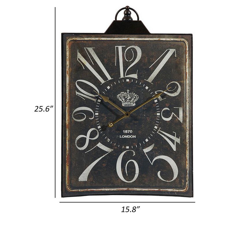 27 Inch Wall Clock, Decor, Vintage Visual Style, Distressed Black Finish - Benzara