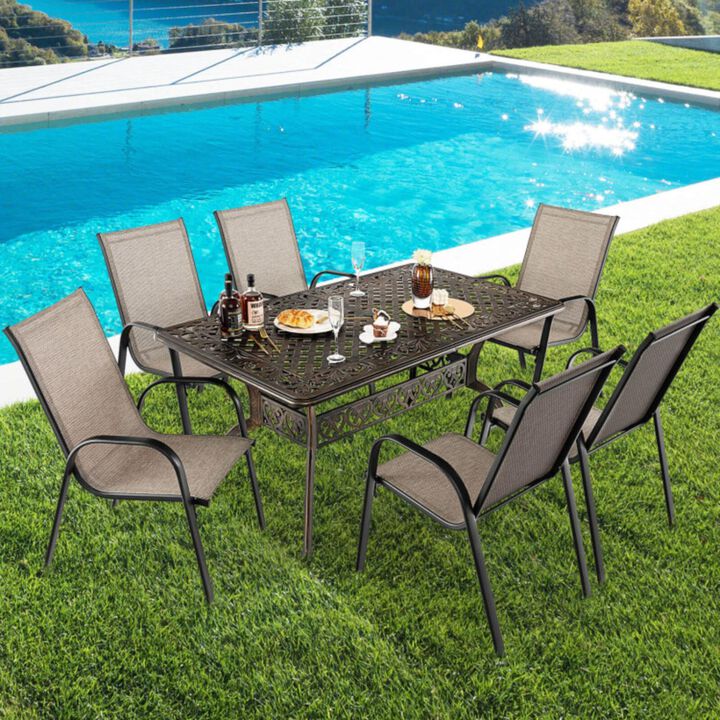 Hivvago 59 Inch Aluminum Patio Dining Table with Umbrella Hole fot 6 Persons-Bronze
