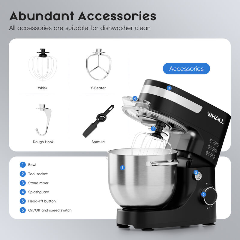 WHALLULTRA 12-Speed Tilt-Head Stand Mixer, with dough hook, whisk, beater & stainless steel bowl &ndash; powerful kitchen mixer for baking image number 2