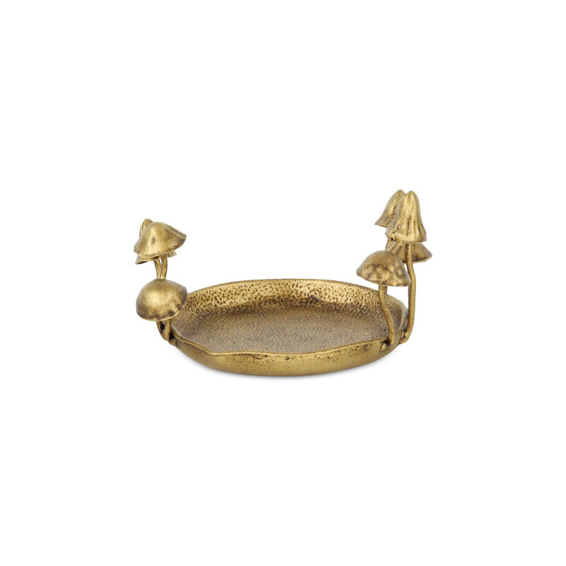 HomeRoots 6" Antiqued Gold Cast Iron Mushrooms Trinket Tray image number 5