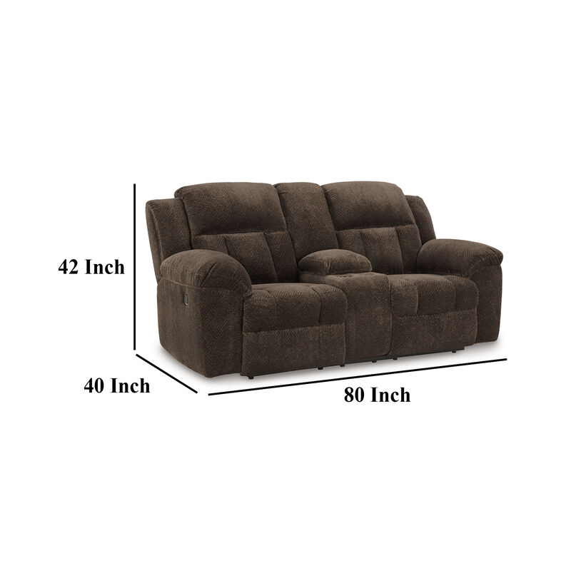 Briar Manual Double Reclining Loveseat, Brown Polyester, 80 Inch - Benzara