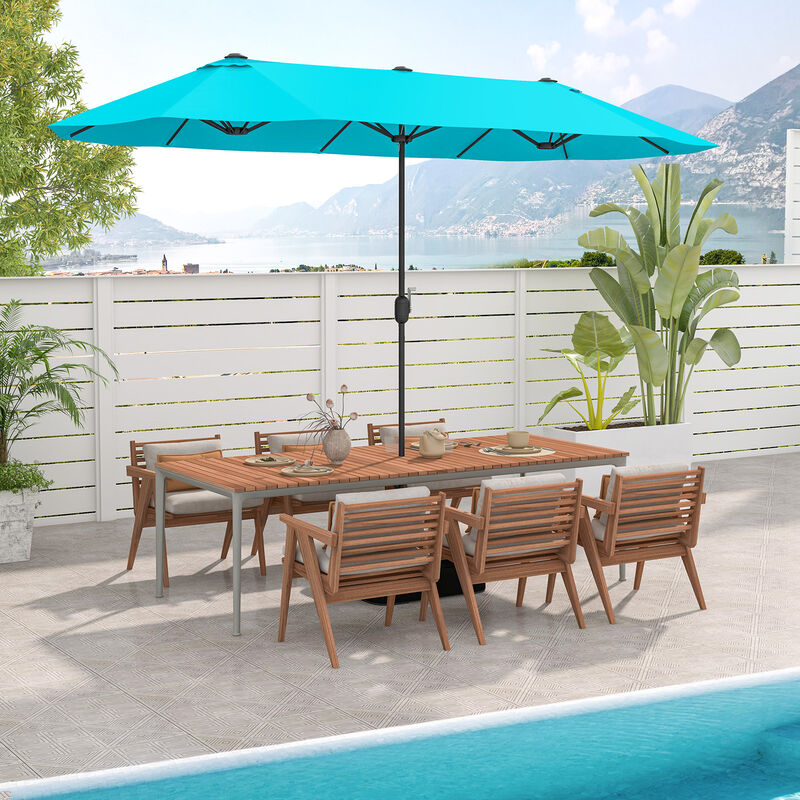Double-Sided Patio Twin Table Umbrella with Crank Handle