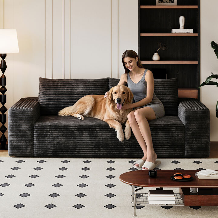 GOODSILO Contemporary 3-Seater Fabric Sofa with Deep Seat Cushions and Ergonomic Support for Living Room Comfort