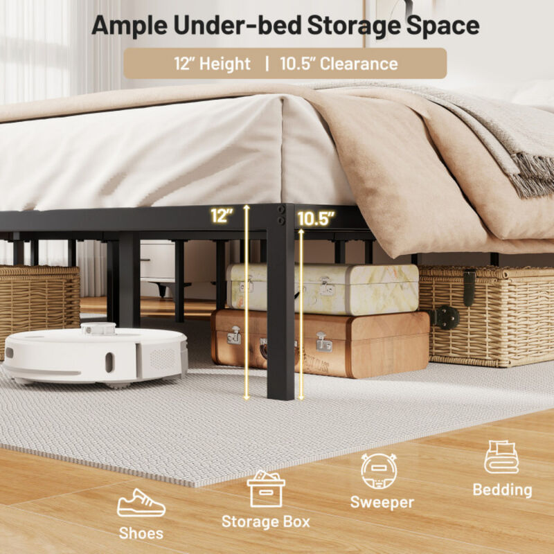 Heavy Duty Metal Bed Frame with Steel Slats &ndash; Durable Mattress Support Platform