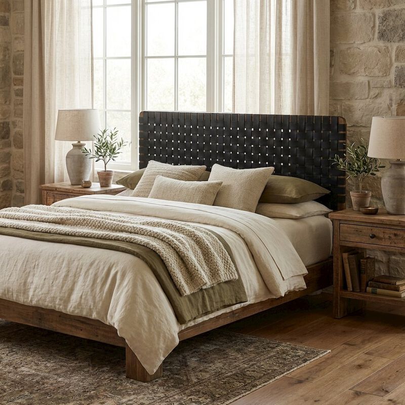 Vegan Leather King Headboard with Woven Texture and Durable Frame image number 2