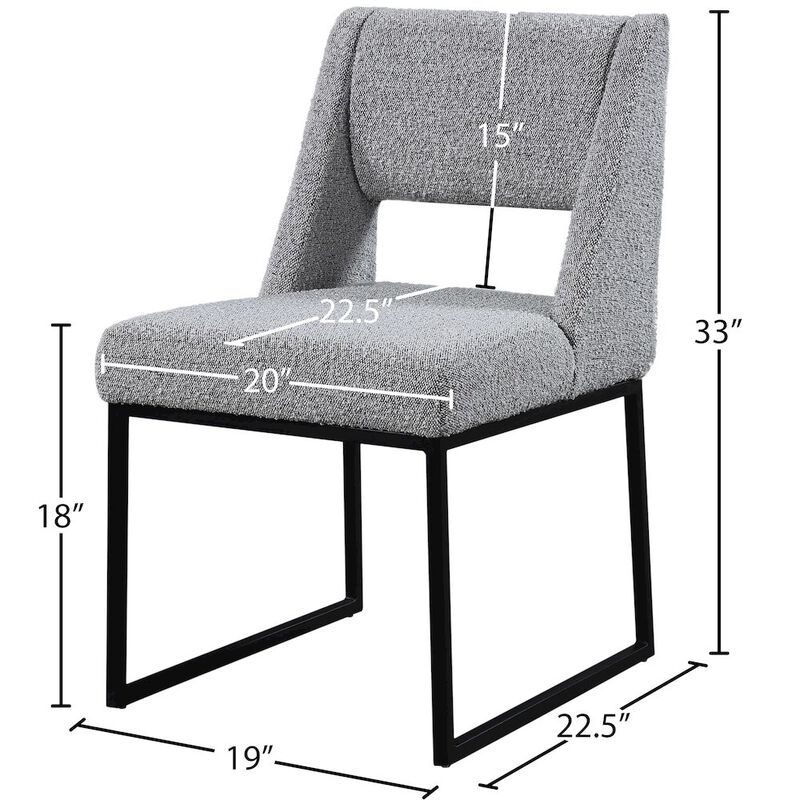 Meridian Furniture Jayce Grey Boucle Fabric Dining Chair, Set of 2