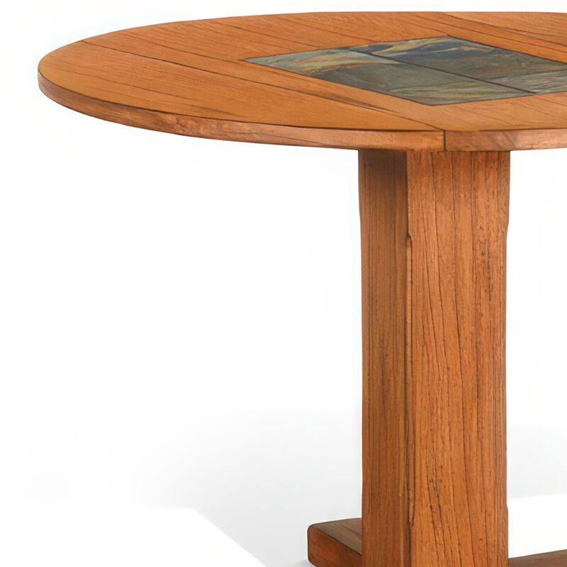 Marv Dining Table w 2 Drop Leaves, 40 Inch Round Top, Brown Wood