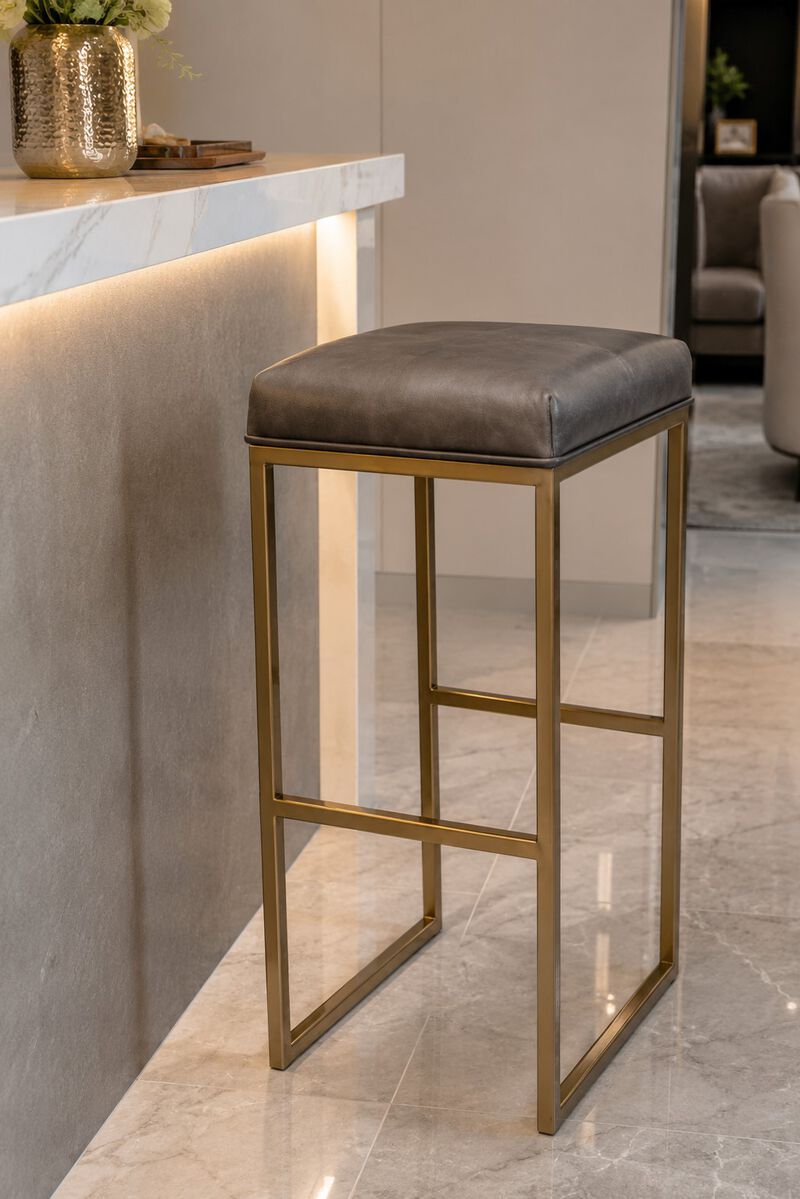 Bar Stool With Grey Leather image number 1