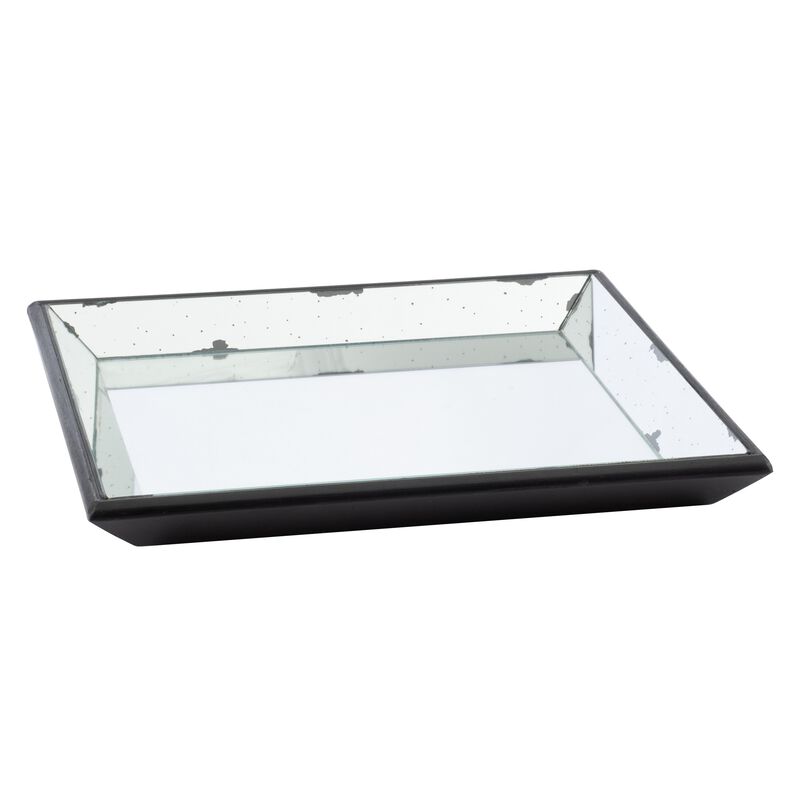 24 Inch Square Decorative Tray with Mirrored Surface, Modern Style, Black-Benzara image number 1