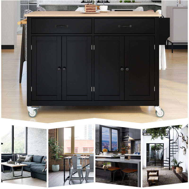 ELEMENT ACE Versatile Kitchen Island Cart with Adjustable Storage Shelves and Durable Solid Wood Top image number 7