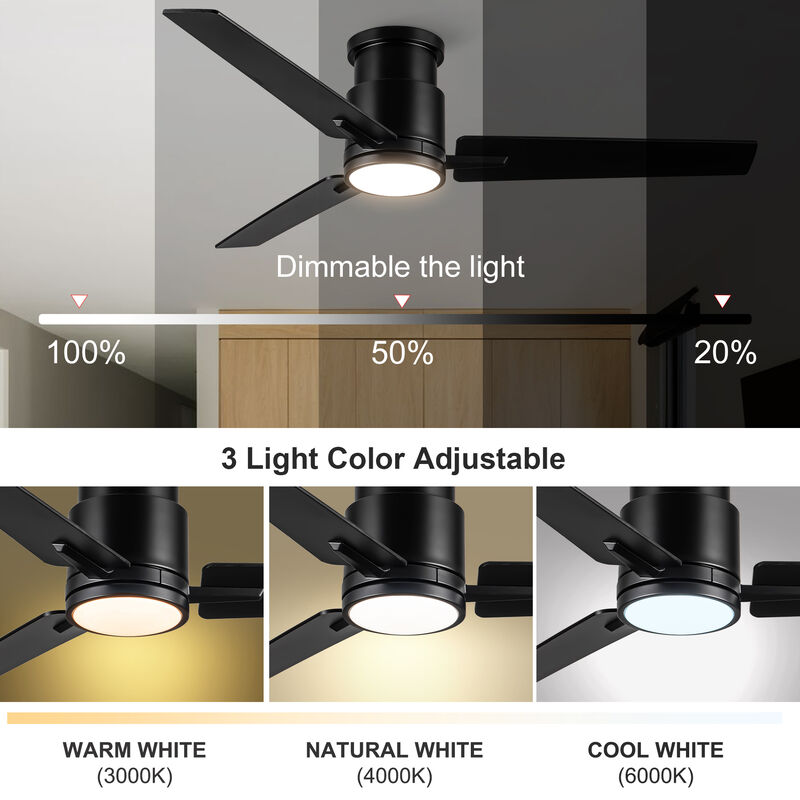 52 Inch Matte White Ceiling Fan with LED Light, Antique Walnut ABS Blades Indoor Ceiling Fan image number 6