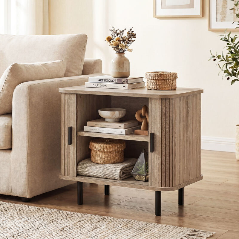 Modern Bedside Nightstand with Sliding Doors and Open Shelf for Bedroom image number 1