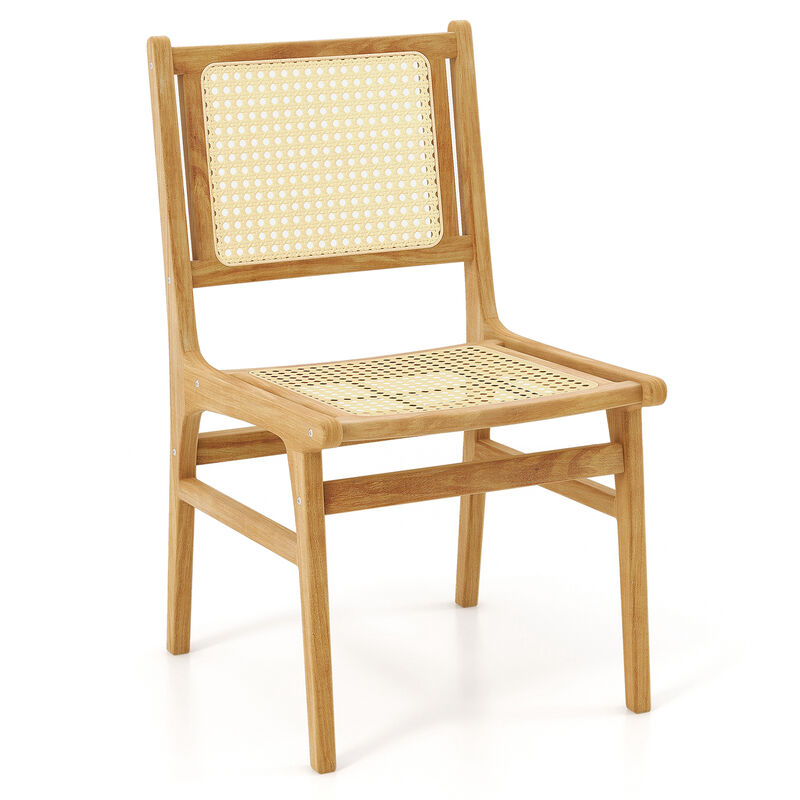 Rattan Dining Chair with Cane Woven Backrest and Teak Wood Frame