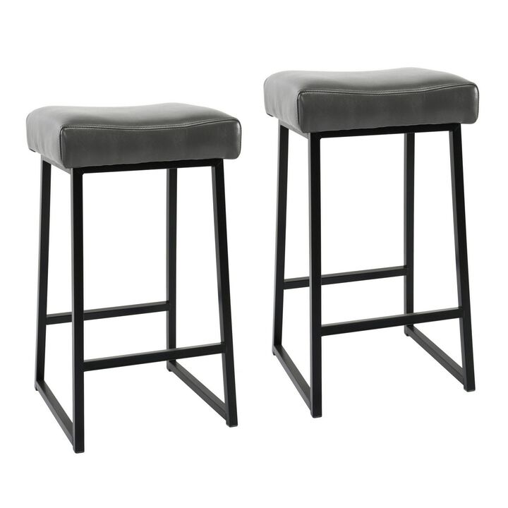 26 Inch Backless Counter Stool with Leatherette Seat, Set of 2, Gray-Benzara
