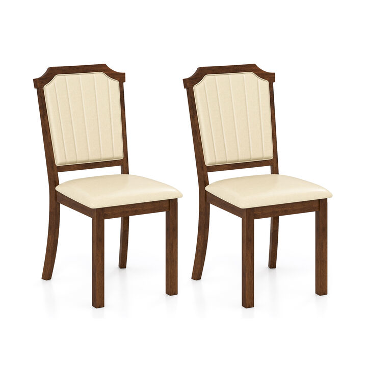 Set of 2 Dining Chairs with PU Leather Seats and Solid Rubber Wood Frame