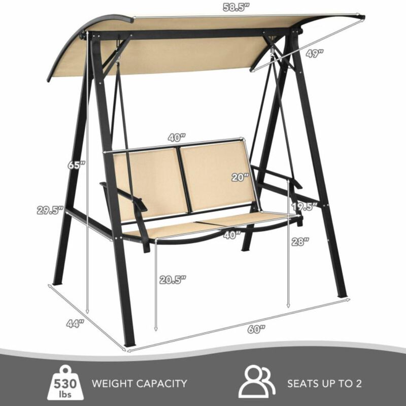 Hivvago 2 Person Patio Swing with Weather Resistant Glider and Adjustable Canopy