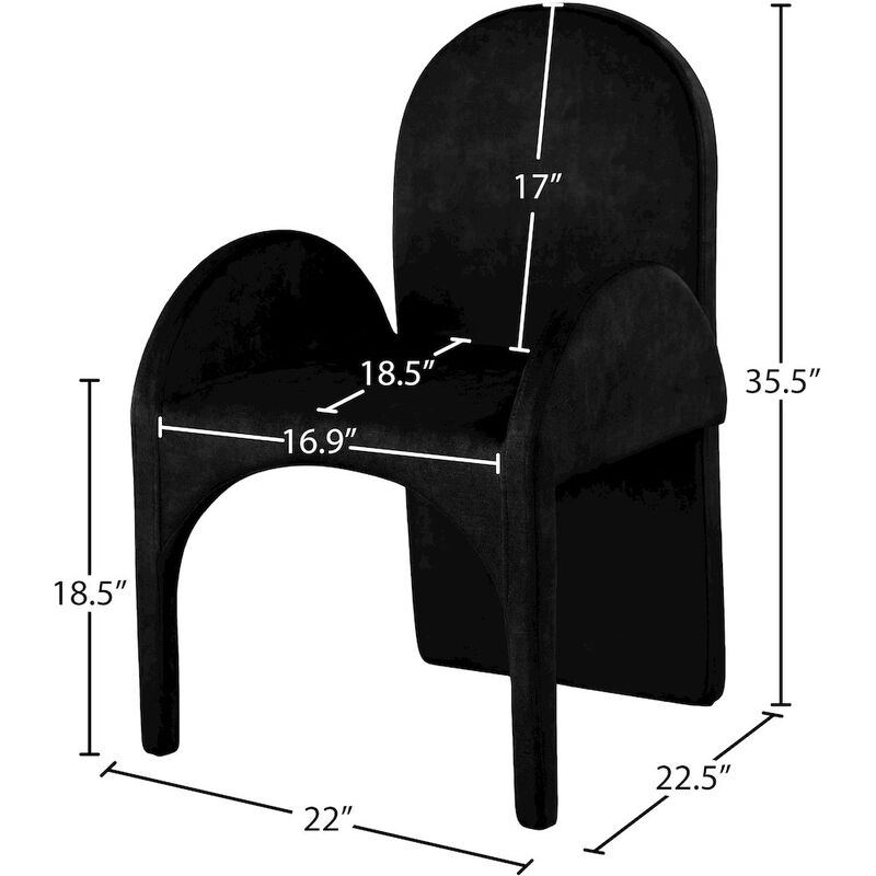 Meridian Furniture Summer Black Velvet Dining Arm Chair, Set of 2