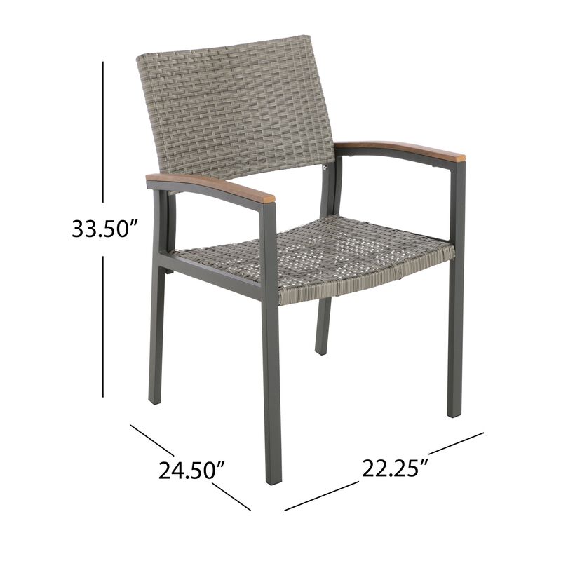 Outdoor Dining Chair Set of 2, Mesh Seat, Gray Rattan and Brown Faux Wood image number 5
