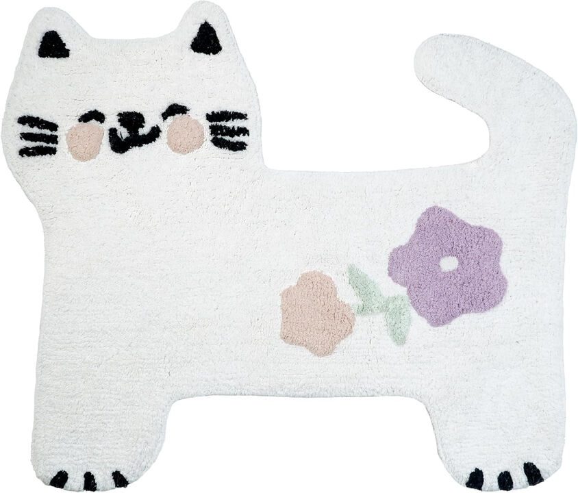 HomeRoots Kitty Cat And Flowers Youthful Washable Area Rug