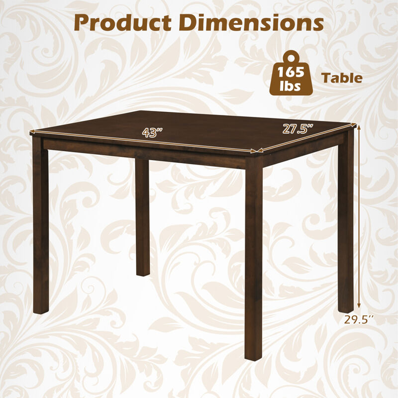 Wooden Farmhouse Dining Table for 4 Peoople with Durable Solid Rubber Wood Frame for Kitchen Room-Brown image number 2