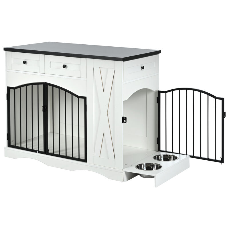 Whisen 43.3" Indoor Wooden Cabinets, Dog Kennel with 3 Drawers and Removable Feeder image number 0