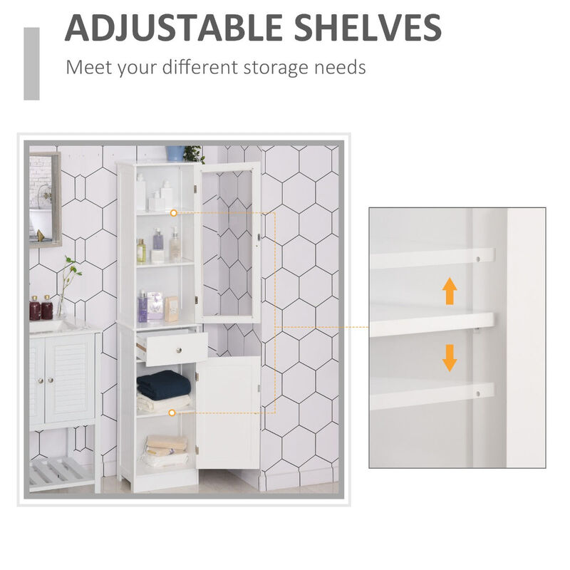 White Bathroom Tower: Freestanding Storage Cabinet with Doors and Shelves