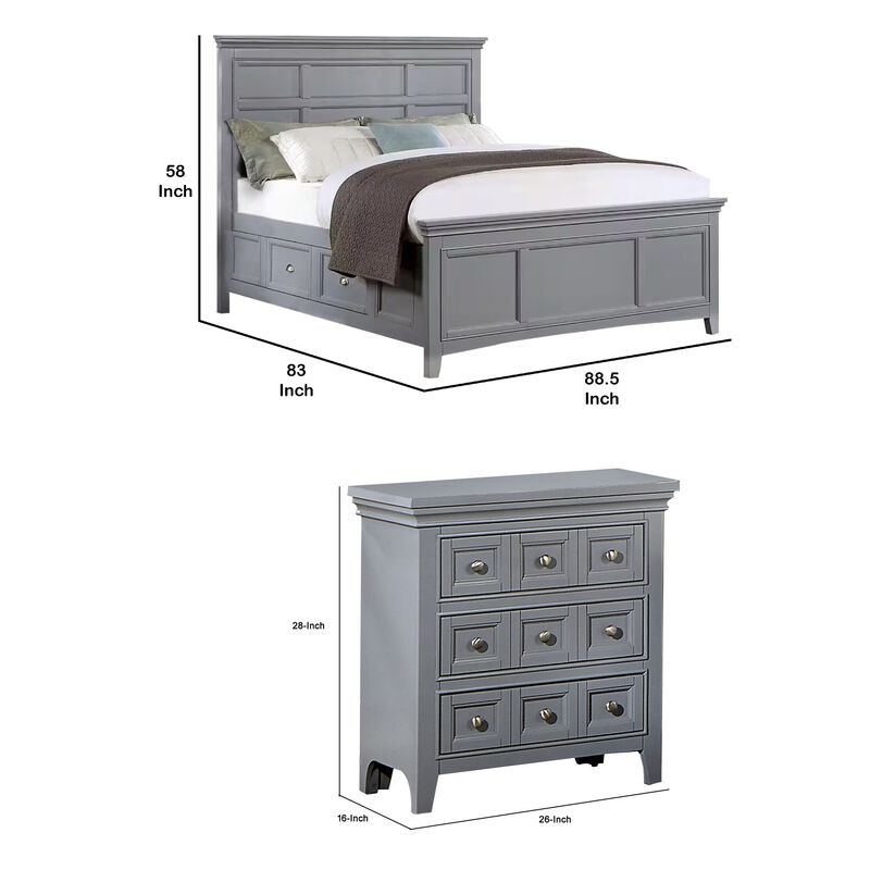 3pc King Bedroom Set, Gray, Chrome Wood, 2 Nightstands image number 7