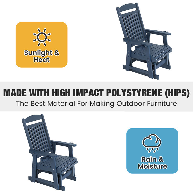 Poly Lumber Patio Glider for One Person, Ergonomic Deep Seat and High Backrest, with Removable Cup Holders, Wood-Like Pattern, Heavy Duty 700 LBS, for Outdoor Patio Garden Yard image number 4
