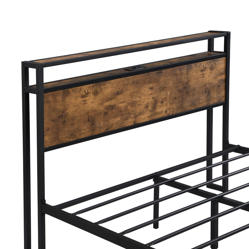 Merax Metal Platform Bed with Wooden Headboard & Footboard image number 3