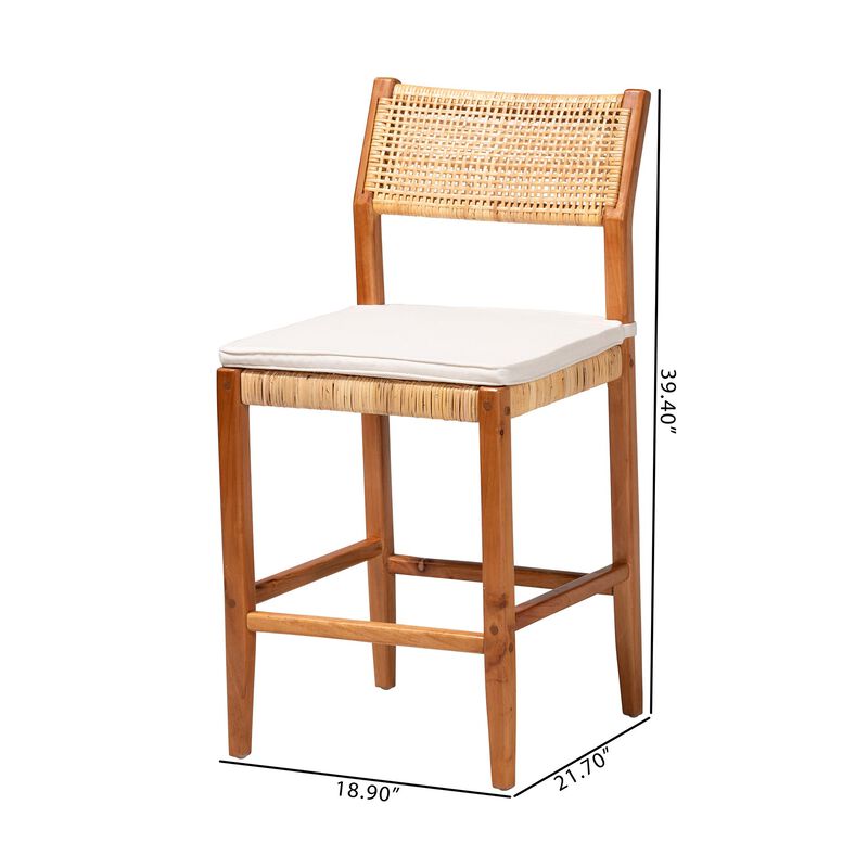 bali & pari Chatura Natural Rattan and Mahogany Wood 2-Piece Counter Stool Set &ndash; Handwoven Wicker Stool with Angled Back, Coastal Boho Seating for Kitchen Island, Counter Height