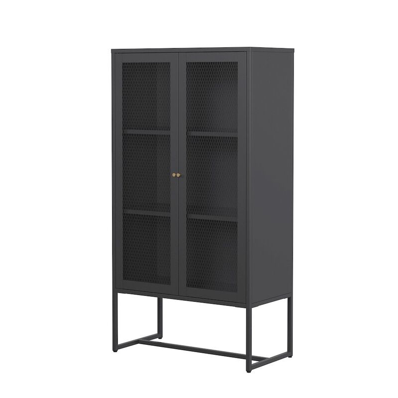 Glamour Home Bentley 59.11-inch Black Two Door Storage Cabinet with Mesh Doors