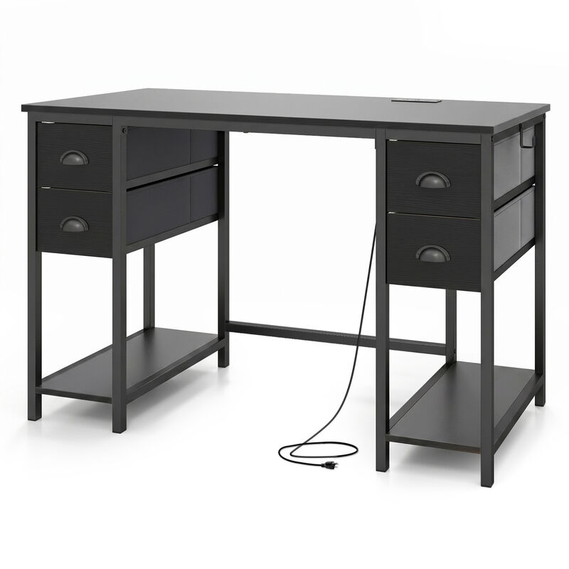 Home Office Computer Desk with Charging Station & 4 Fabric Drawers, Study Work Desk image number 0