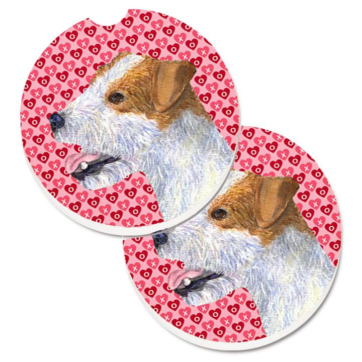 Caroline's Treasures Jack Russell Terrier Hearts Love & Valentine's Day Portrait Set of 2 Cup Holder Car Coasters SS4504CARC, 2.56, Multicolor