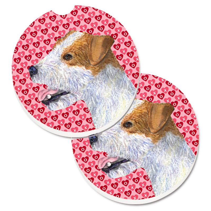 Caroline's Treasures Jack Russell Terrier Hearts Love & Valentine's Day Portrait Set of 2 Cup Holder Car Coasters SS4504CARC, 2.56, Multicolor image number 0