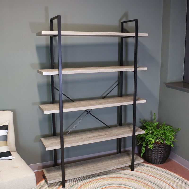 Sunnydaze 5-Tier Industrial Open-Shelf Bookshelf image number 1